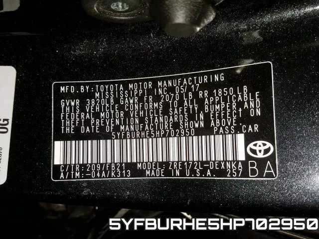 5YFBURHE5HP702950 фото 2