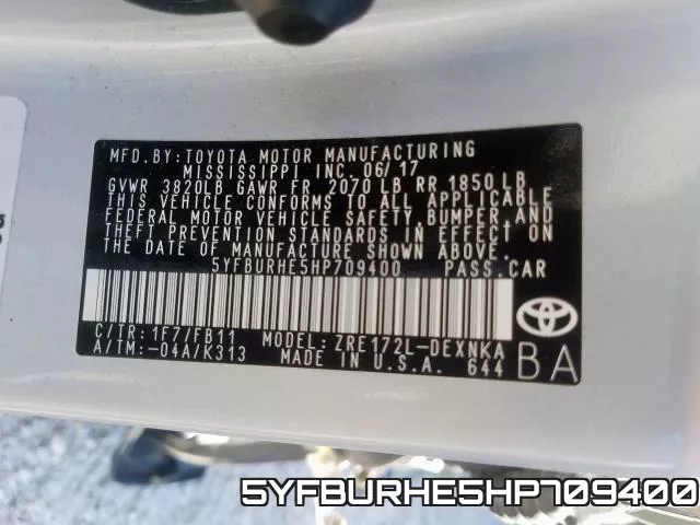 5YFBURHE5HP709400 фото 2