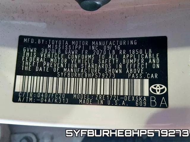 5YFBURHE8HP579273 фото 2