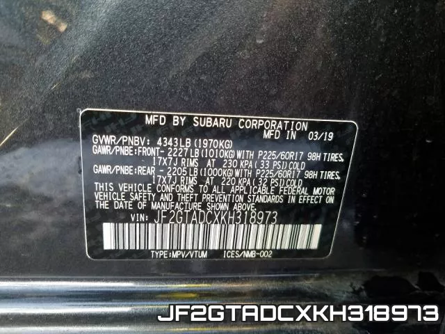 JF2GTADCXKH318973 фото 2