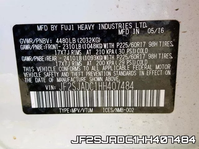 JF2SJADC1HH407484 фото 2