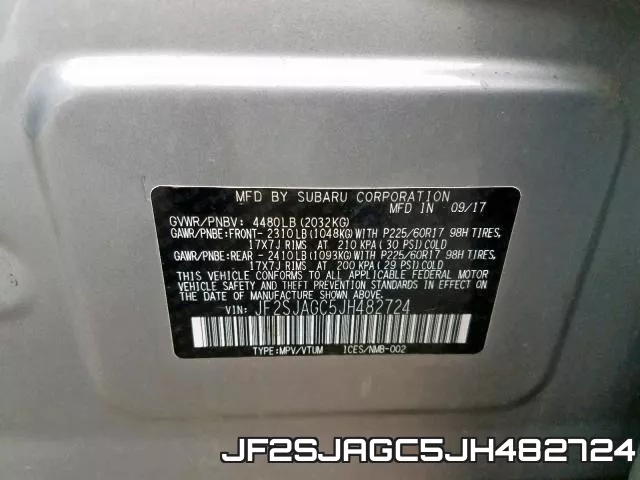 JF2SJAGC5JH482724 фото 2