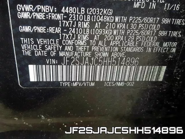 JF2SJAJC5HH514896 фото 2