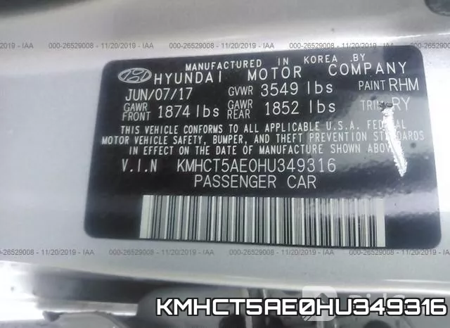 KMHCT5AE0HU349316 фото 8