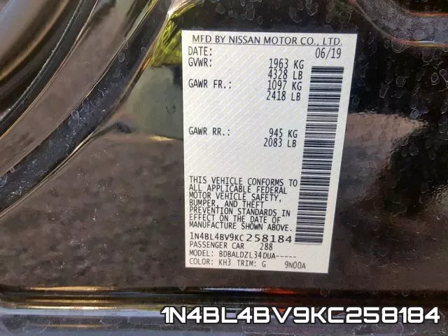 1N4BL4BV9KC258184 фото 2