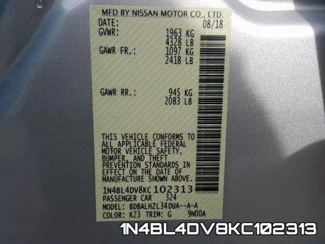 1N4BL4DV8KC102313 фото 2