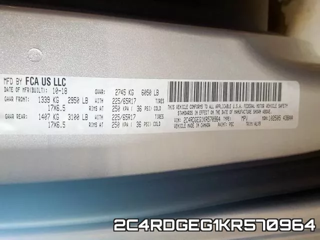 2C4RDGEG1KR570964 фото 2