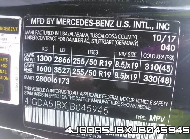 4JGDA5JBXJB045945 фото 10