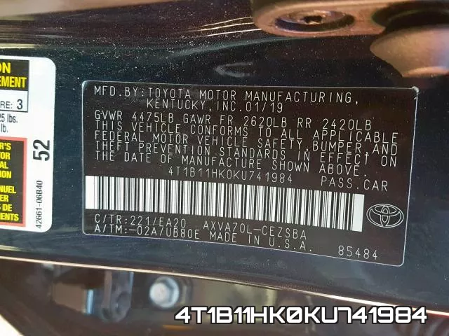 4T1B11HK0KU741984 фото 2