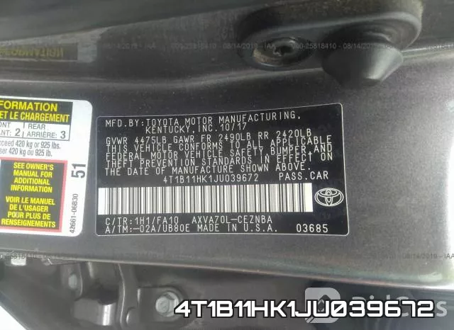 4T1B11HK1JU039672 фото 10