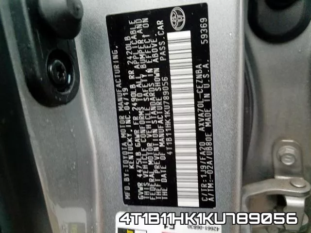 4T1B11HK1KU789056 фото 2