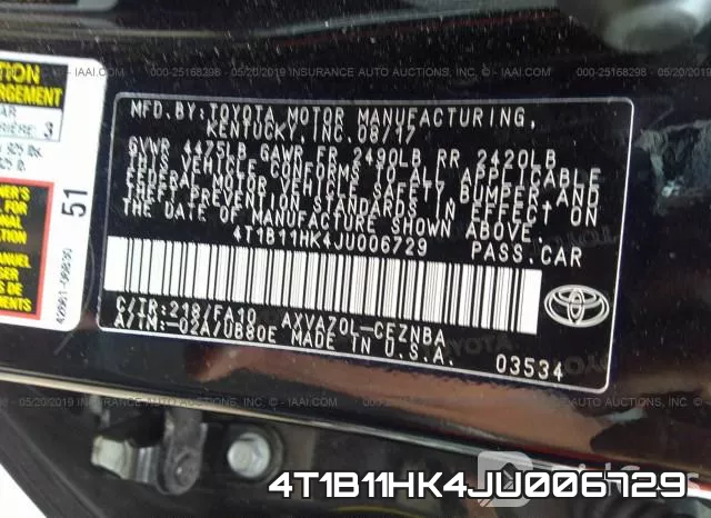 4T1B11HK4JU006729 фото 10