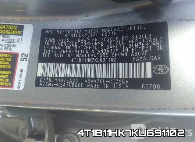 4T1B11HK7KU691102 фото 10