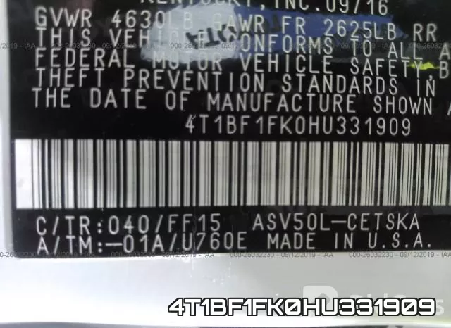 4T1BF1FK0HU331909 фото 7