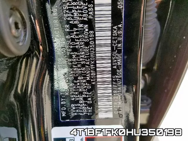 4T1BF1FK0HU350198 фото 2