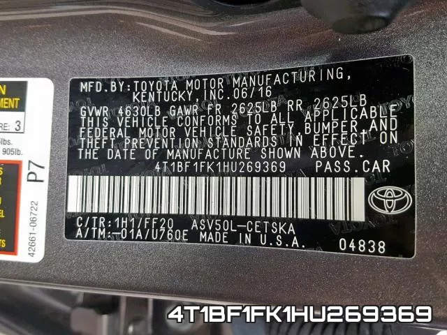 4T1BF1FK1HU269369 фото 2