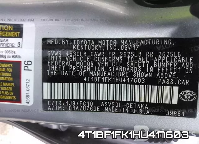 4T1BF1FK1HU417603 фото 10
