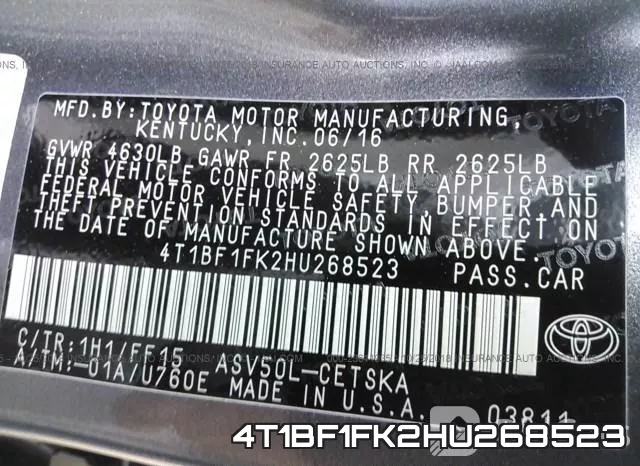 4T1BF1FK2HU268523 фото 9