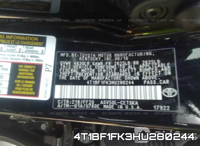 4T1BF1FK3HU280244 фото 10