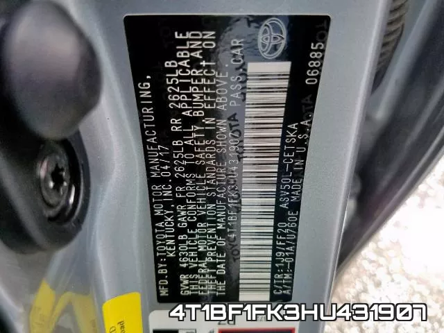 4T1BF1FK3HU431907 фото 2
