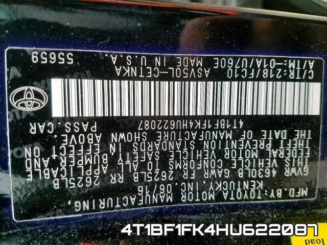 4T1BF1FK4HU622087 фото 2