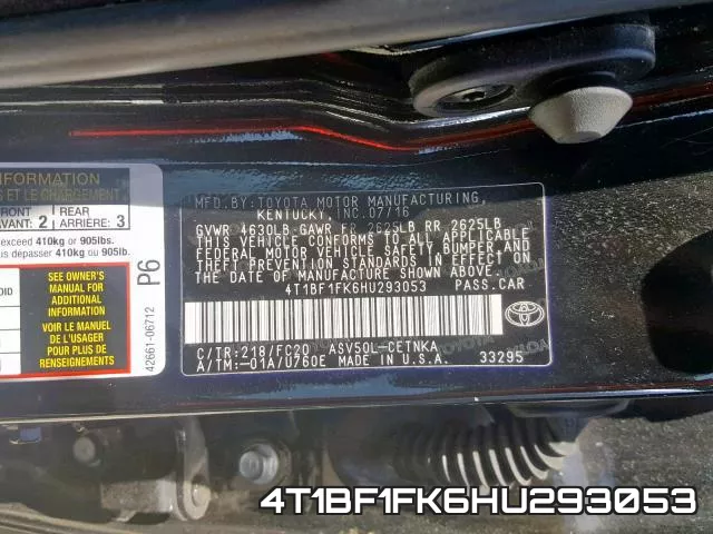 4T1BF1FK6HU293053 фото 2