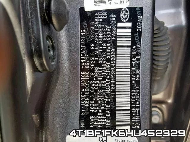 4T1BF1FK6HU452329 фото 2
