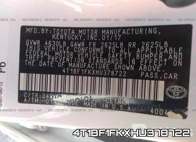 4T1BF1FKXHU378722 фото 10