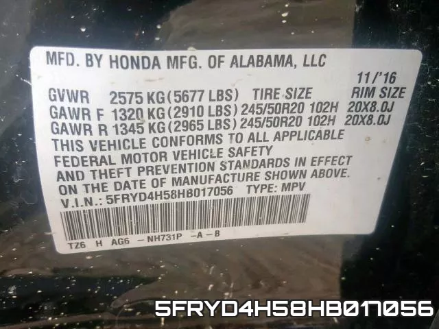 5FRYD4H58HB017056 фото 2