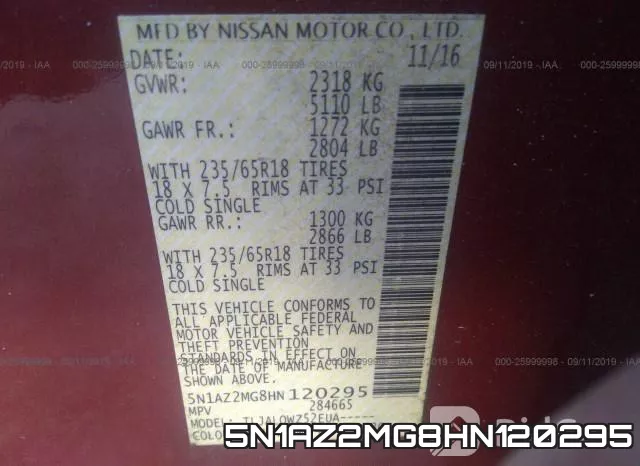 5N1AZ2MG8HN120295 фото 10