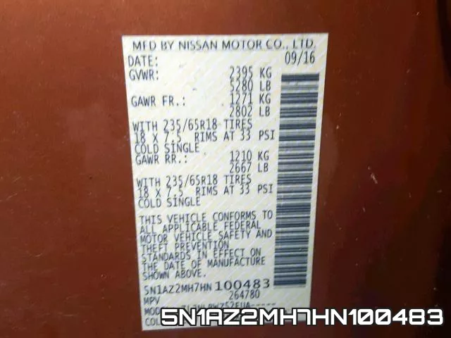 5N1AZ2MH7HN100483 фото 2