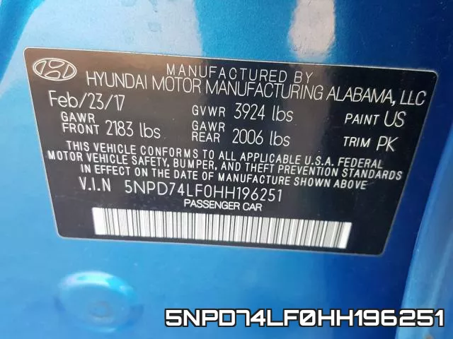 5NPD74LF0HH196251 фото 2