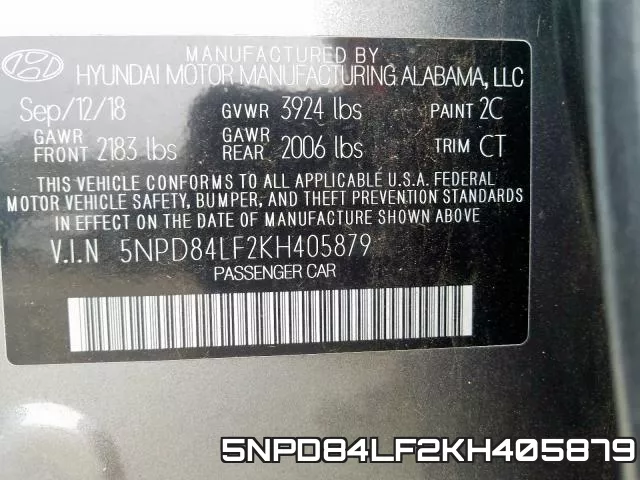 5NPD84LF2KH405879 фото 2