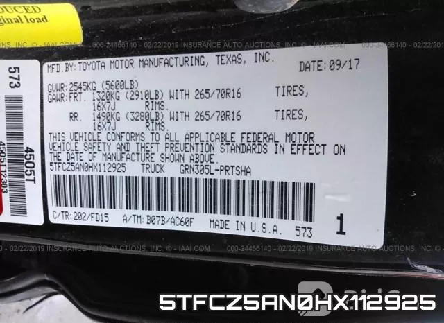 5TFCZ5AN0HX112925 фото 9