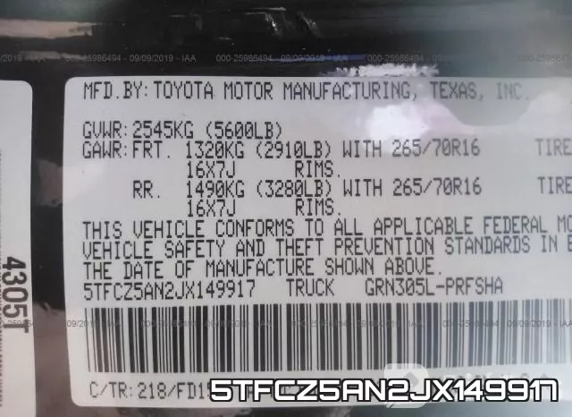5TFCZ5AN2JX149917 фото 9