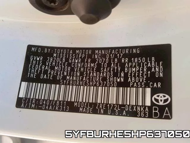 5YFBURHE5HP637050 фото 2
