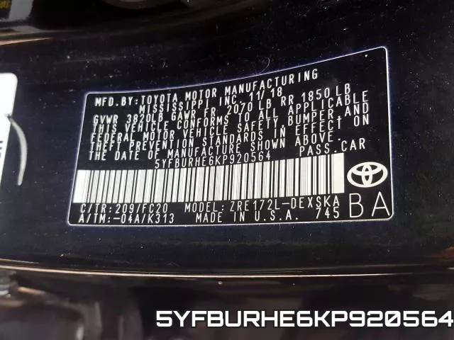 5YFBURHE6KP920564 фото 2