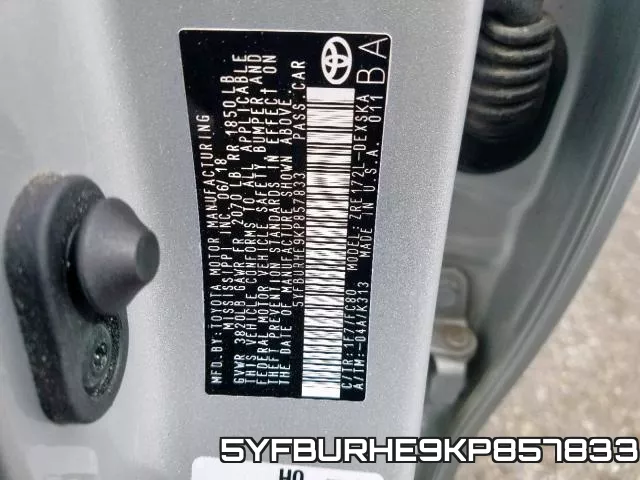 5YFBURHE9KP857833 фото 2