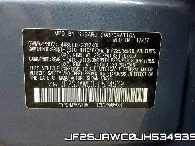 JF2SJAWC0JH534939 фото 2