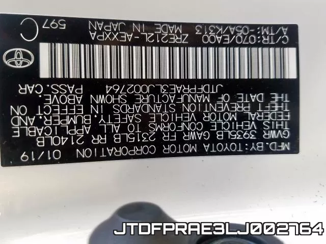 JTDFPRAE3LJ002764 фото 2