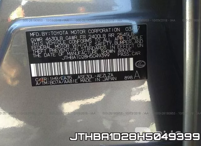 JTHBA1D28H5049399 фото 9