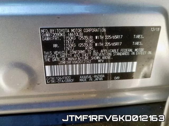 JTMF1RFV6KD012163 фото 2