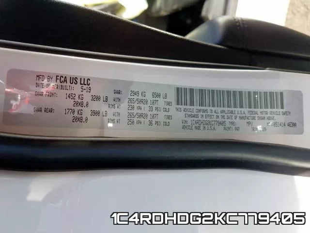 1C4RDHDG2KC779405 фото 2