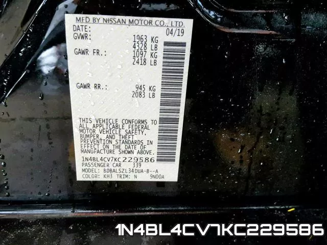 1N4BL4CV7KC229586 фото 2