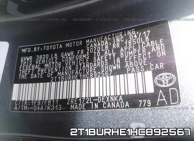 2T1BURHE1HC892567 фото 10