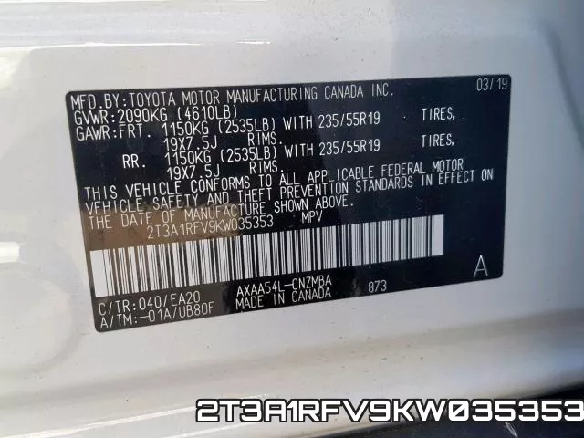 2T3A1RFV9KW035353 фото 2