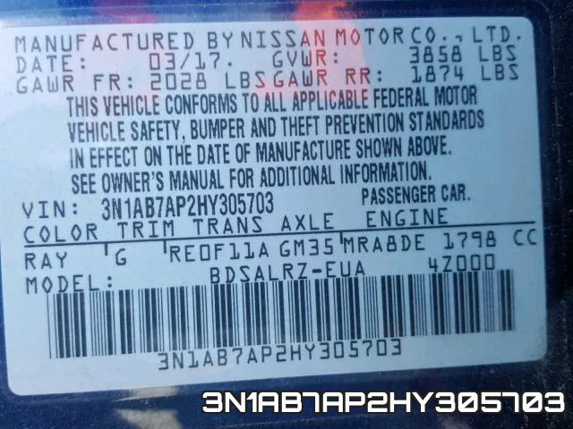 3N1AB7AP2HY305703 фото 2