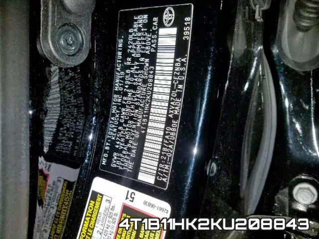 4T1B11HK2KU208843 фото 2
