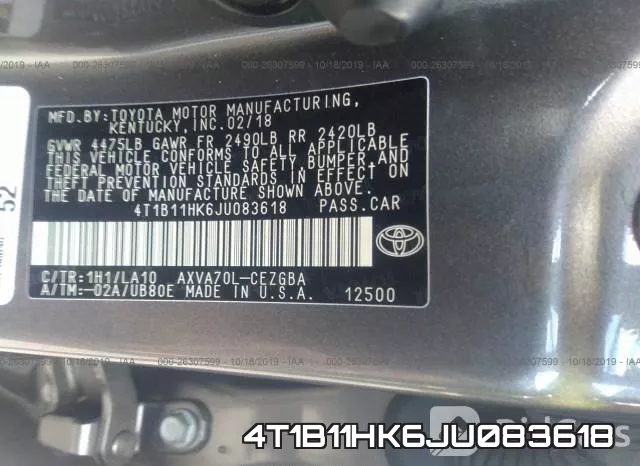 4T1B11HK6JU083618 фото 9