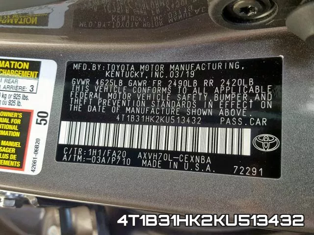 4T1B31HK2KU513432 фото 2